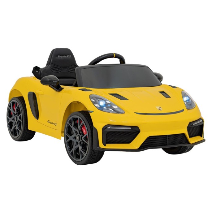 JOKO Elektrické autíčko Porsche 718, Kožené sedadlo, penové kolesá, FM rádio, žlté