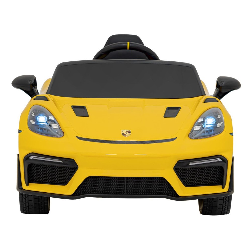 JOKO Elektrické autíčko Porsche 718, Kožené sedadlo, penové kolesá, FM rádio, žlté