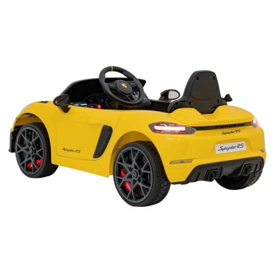 JOKO Elektrické autíčko Porsche 718, Kožené sedadlo, penové kolesá, FM rádio, žlté