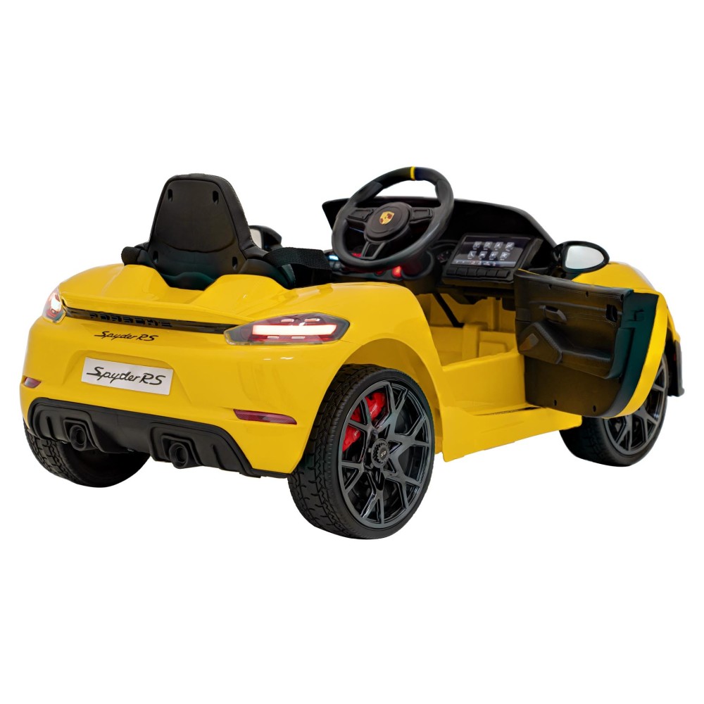 JOKO Elektrické autíčko Porsche 718, Kožené sedadlo, penové kolesá, FM rádio, žlté