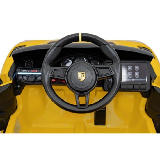 JOKO Elektrické autíčko Porsche 718, Kožené sedadlo, penové kolesá, FM rádio, žlté
