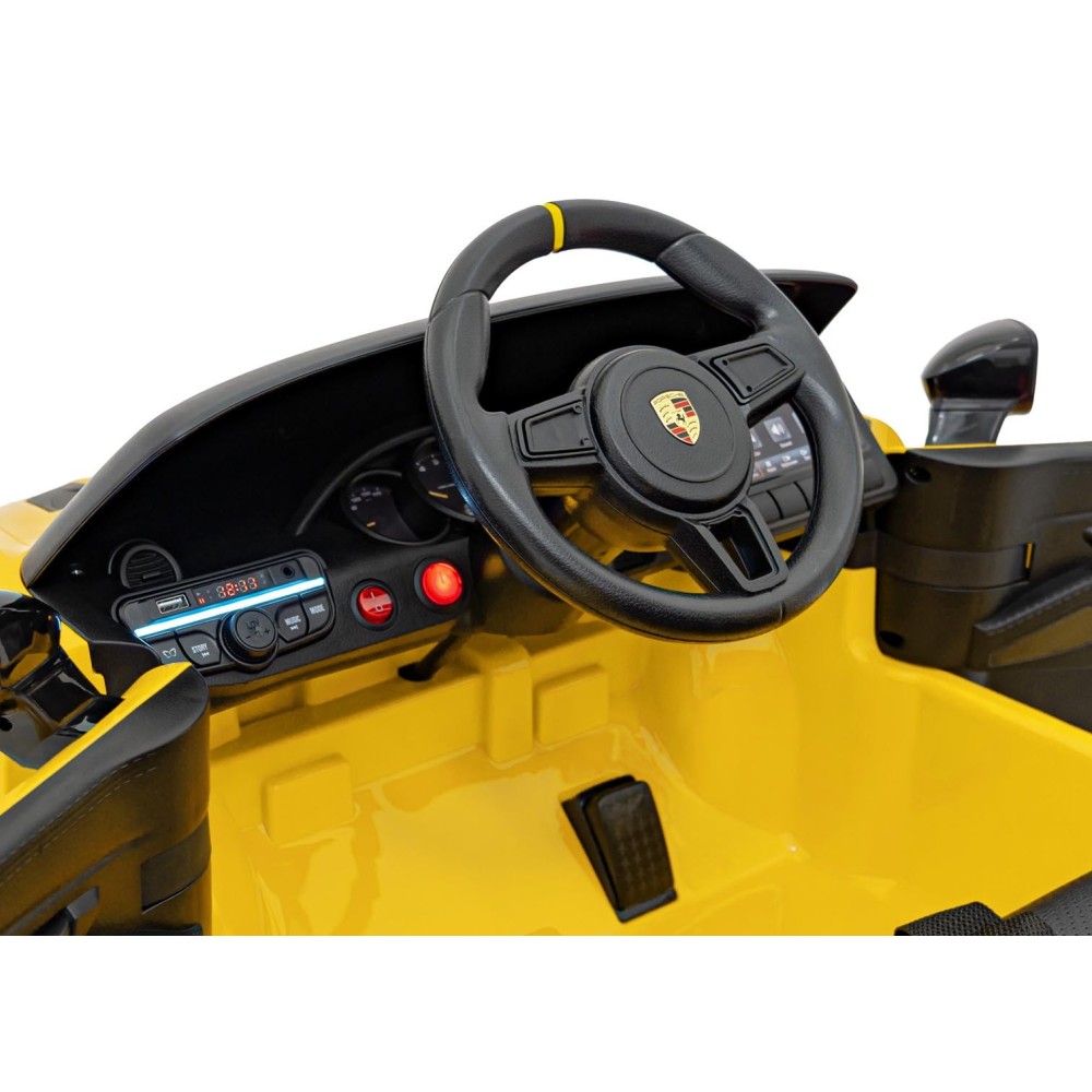 JOKO Elektrické autíčko Porsche 718, Kožené sedadlo, penové kolesá, FM rádio, žlté