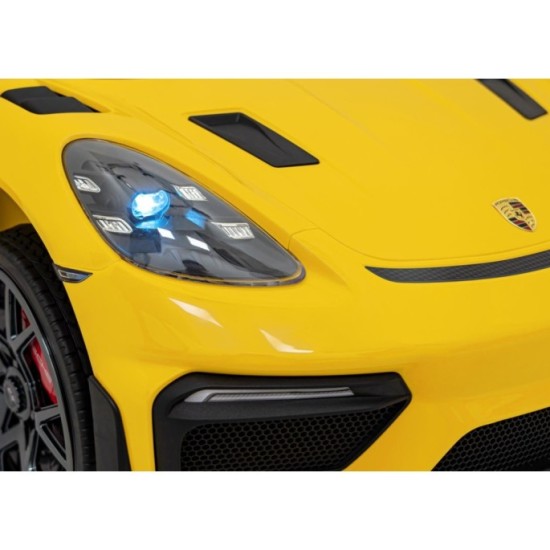 JOKO Elektrické autíčko Porsche 718, Kožené sedadlo, penové kolesá, FM rádio, žlté