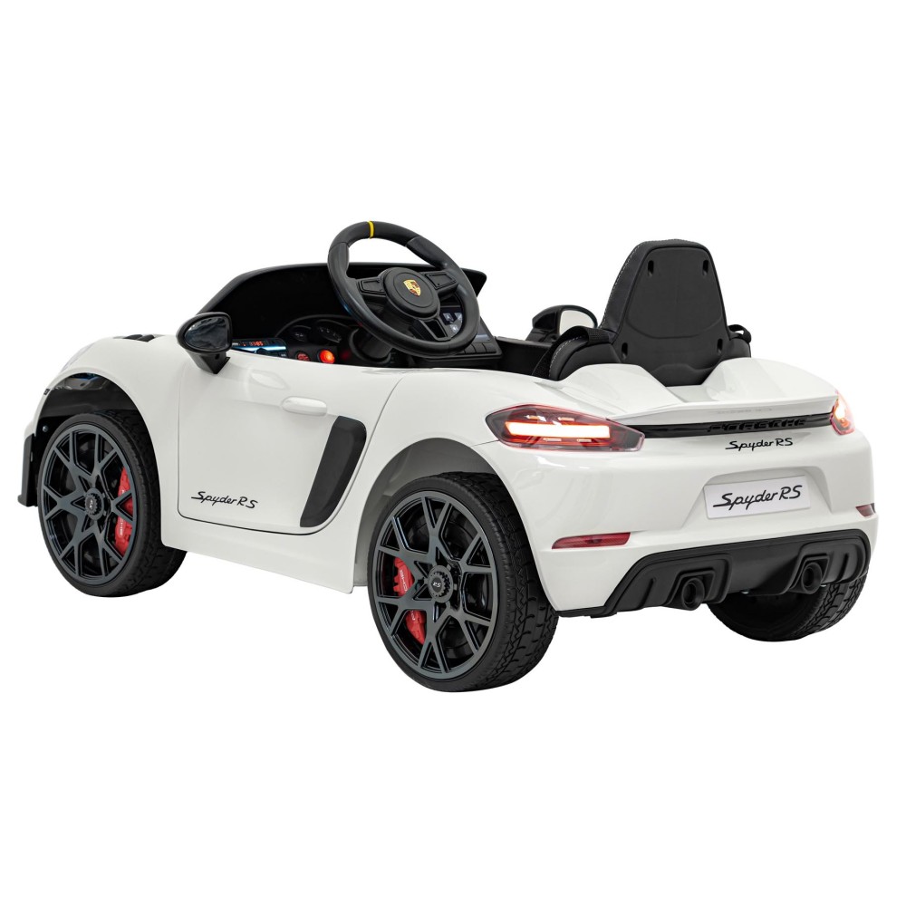JOKO Elektrické autíčko Porsche Spyder RS 718, Kožené sedadlo, penové kolesá, FM rádio, Lakované, biele