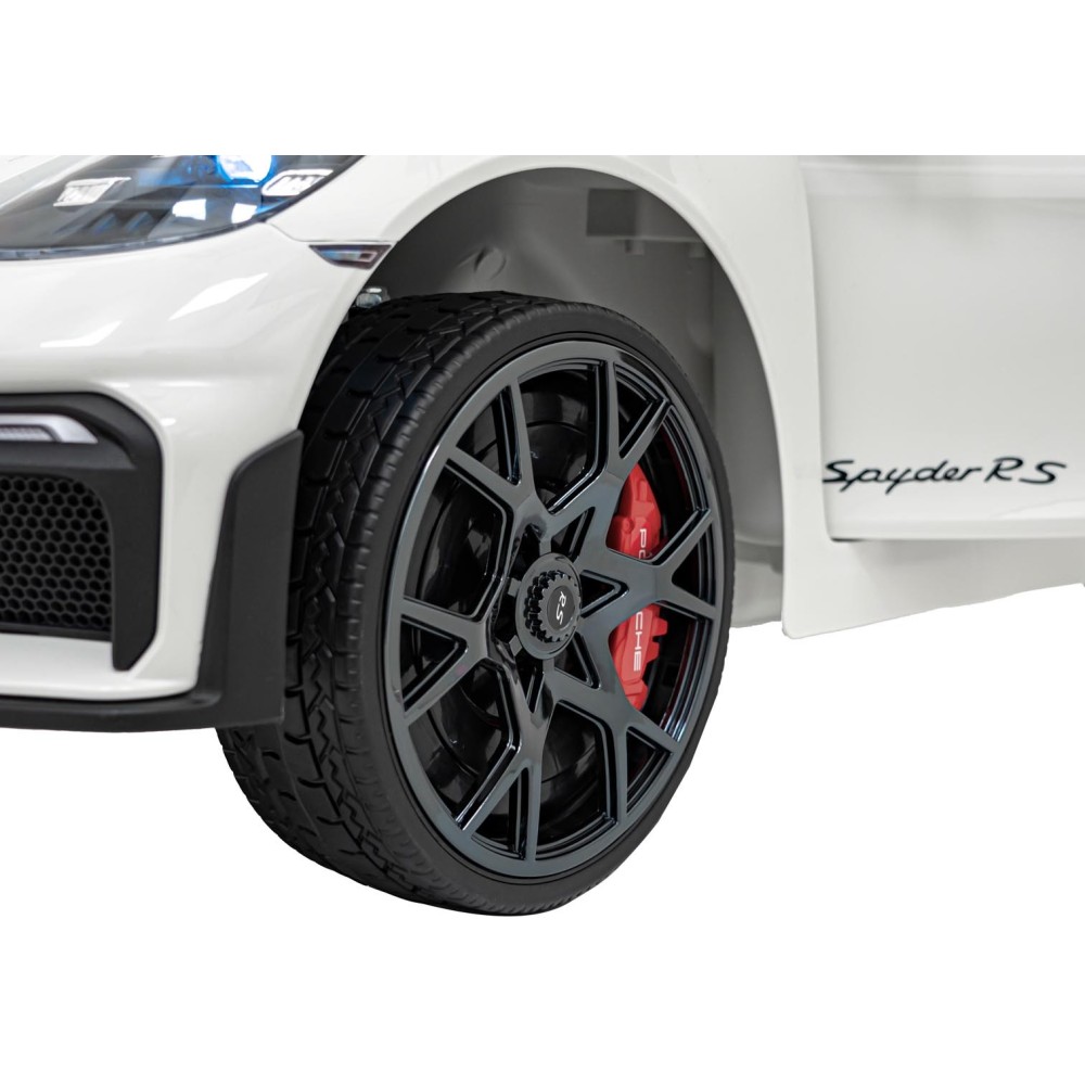 JOKO Elektrické autíčko Porsche Spyder RS 718, Kožené sedadlo, penové kolesá, FM rádio, Lakované, biele