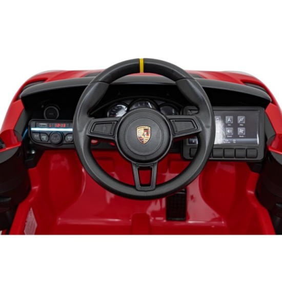 JOKO Elektrické autíčko Porsche Spyder RS 718, Kožené sedadlo, penové kolesá, FM rádio, Lakované, červené