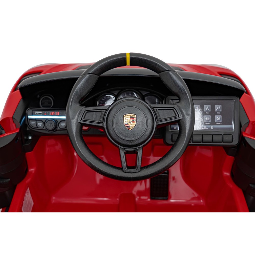 JOKO Elektrické autíčko Porsche Spyder RS 718, Kožené sedadlo, penové kolesá, FM rádio, Lakované, červené