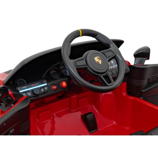 JOKO Elektrické autíčko Porsche Spyder RS 718, Kožené sedadlo, penové kolesá, FM rádio, Lakované, červené