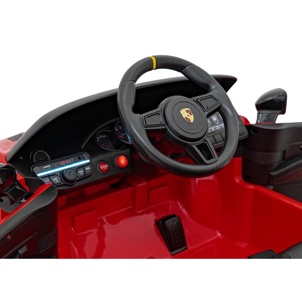 JOKO Elektrické autíčko Porsche Spyder RS 718, Kožené sedadlo, penové kolesá, FM rádio, Lakované, červené