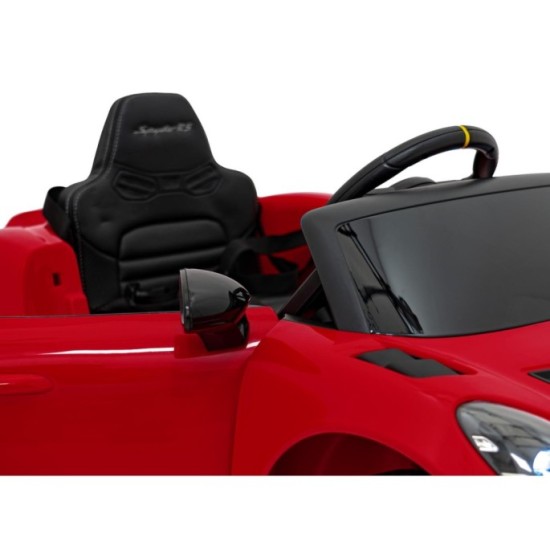 JOKO Elektrické autíčko Porsche Spyder RS 718, Kožené sedadlo, penové kolesá, FM rádio, Lakované, červené