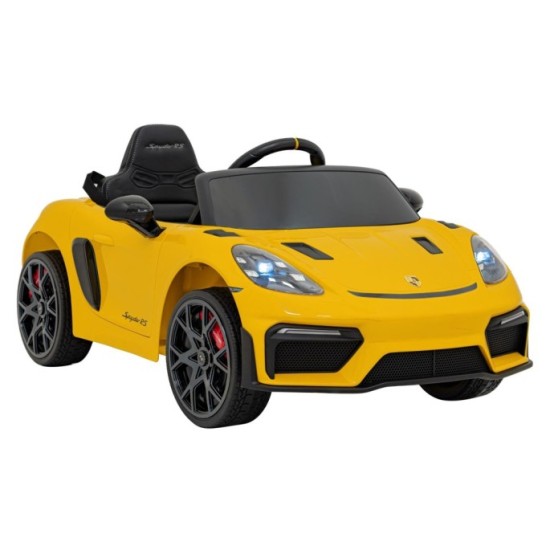 JOKO Elektrické autíčko Porsche 718, Kožené sedadlo, penové kolesá, FM rádio, Lakované, žlté