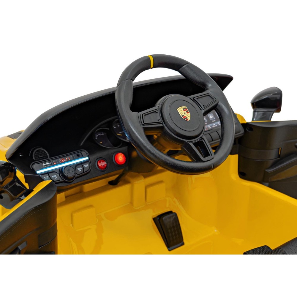 JOKO Elektrické autíčko Porsche 718, Kožené sedadlo, penové kolesá, FM rádio, Lakované, žlté