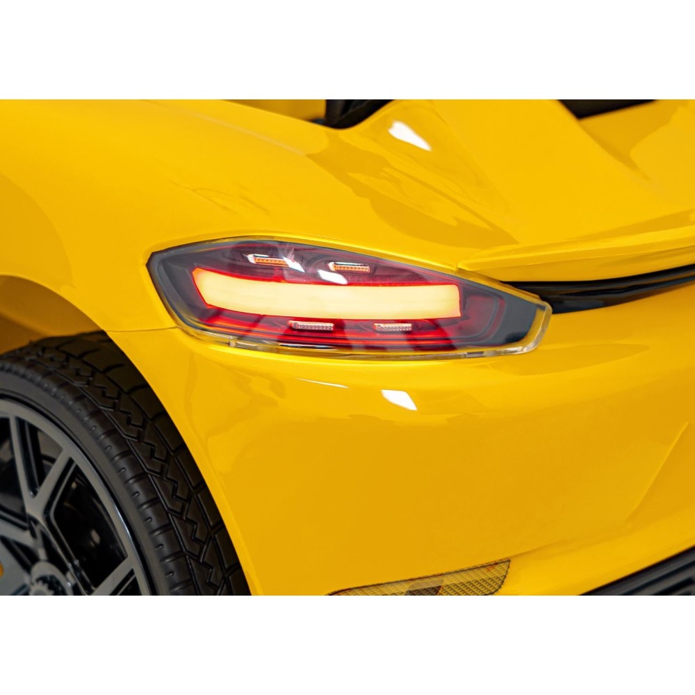 JOKO Elektrické autíčko Porsche 718, Kožené sedadlo, penové kolesá, FM rádio, Lakované, žlté