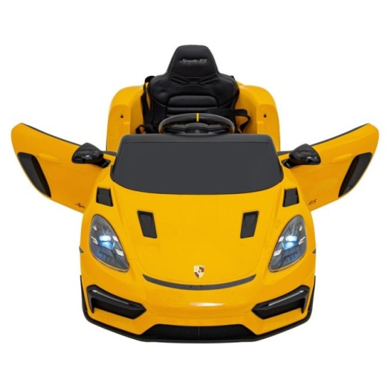 JOKO Elektrické autíčko Porsche 718, Kožené sedadlo, penové kolesá, FM rádio, Lakované, žlté