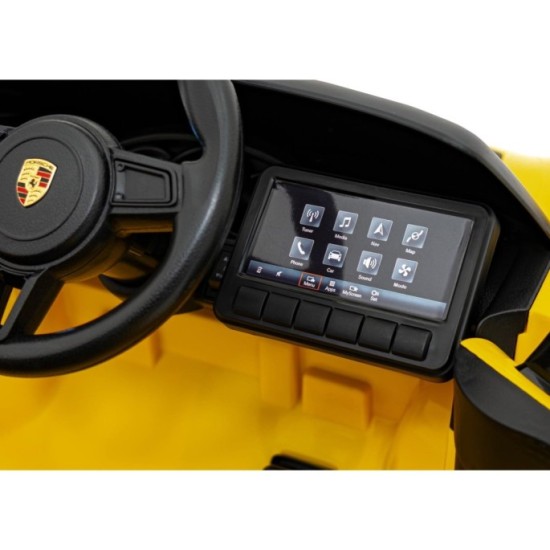 JOKO Elektrické autíčko Porsche 718, Kožené sedadlo, penové kolesá, FM rádio, Lakované, žlté