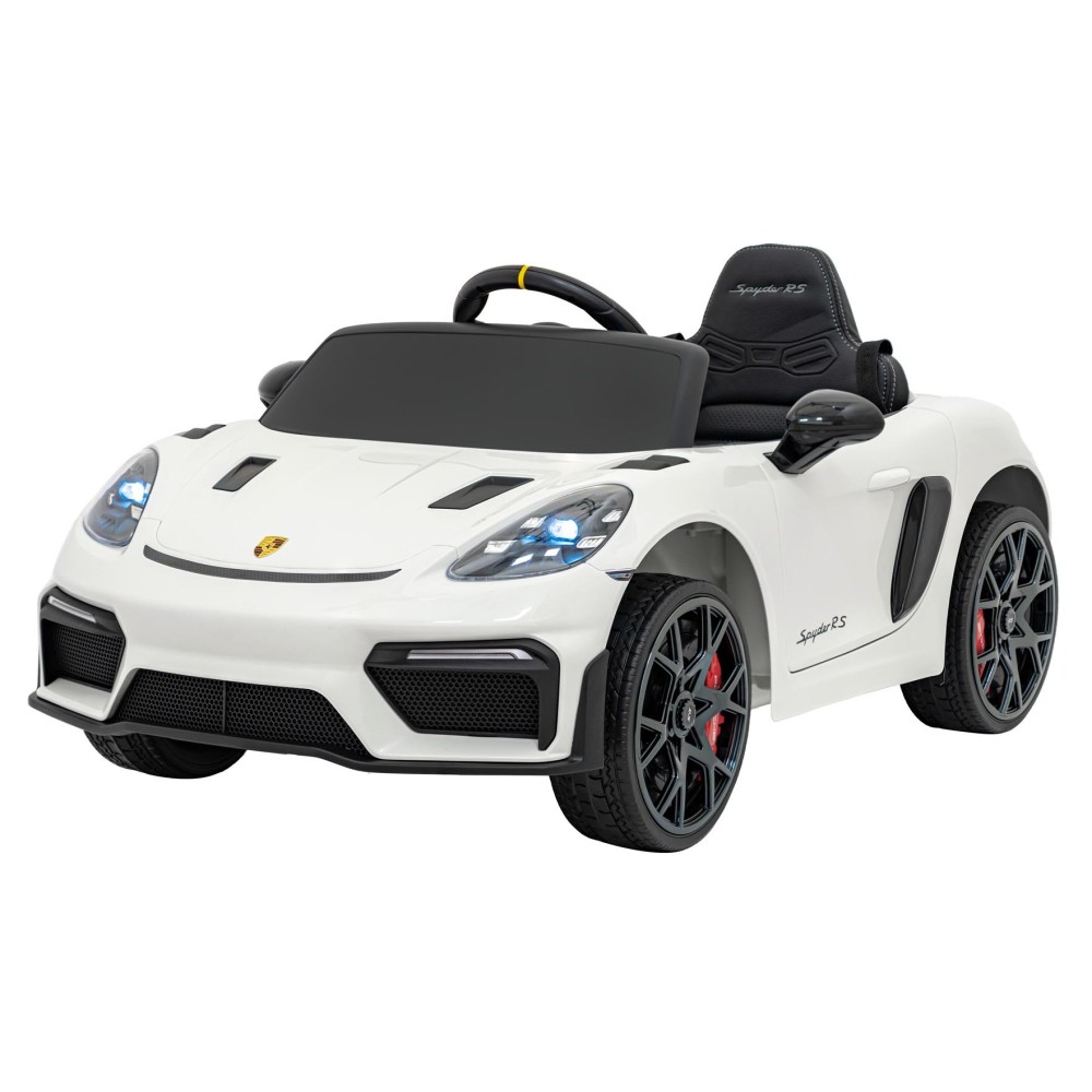 JOKO Elektrické autíčko Porsche Spyder RS 718, Displej MP4, Kožené sedadlo, penové kolesá, FM rádio, biele