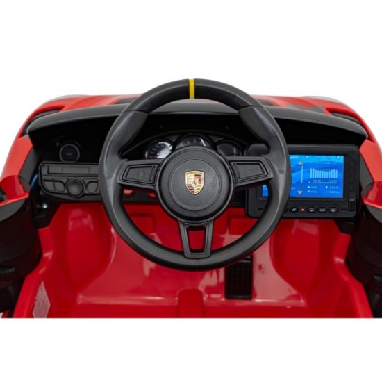 JOKO Elektrické autíčko Porsche Spyder RS 718, Displej MP4, Kožené sedadlo, penové kolesá, FM rádio, červené