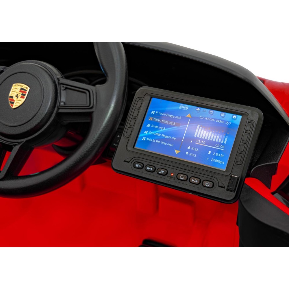 JOKO Elektrické autíčko Porsche Spyder RS 718, Displej MP4, Kožené sedadlo, penové kolesá, FM rádio, červené