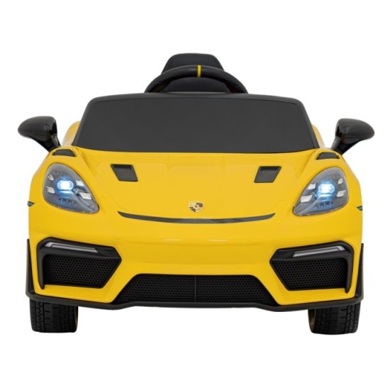 JOKO Elektrické autíčko Porsche 718, Displej MP4, Kožené sedadlo, penové kolesá, FM rádio, žlté