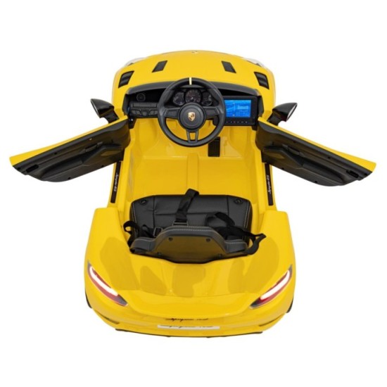 JOKO Elektrické autíčko Porsche 718, Displej MP4, Kožené sedadlo, penové kolesá, FM rádio, žlté