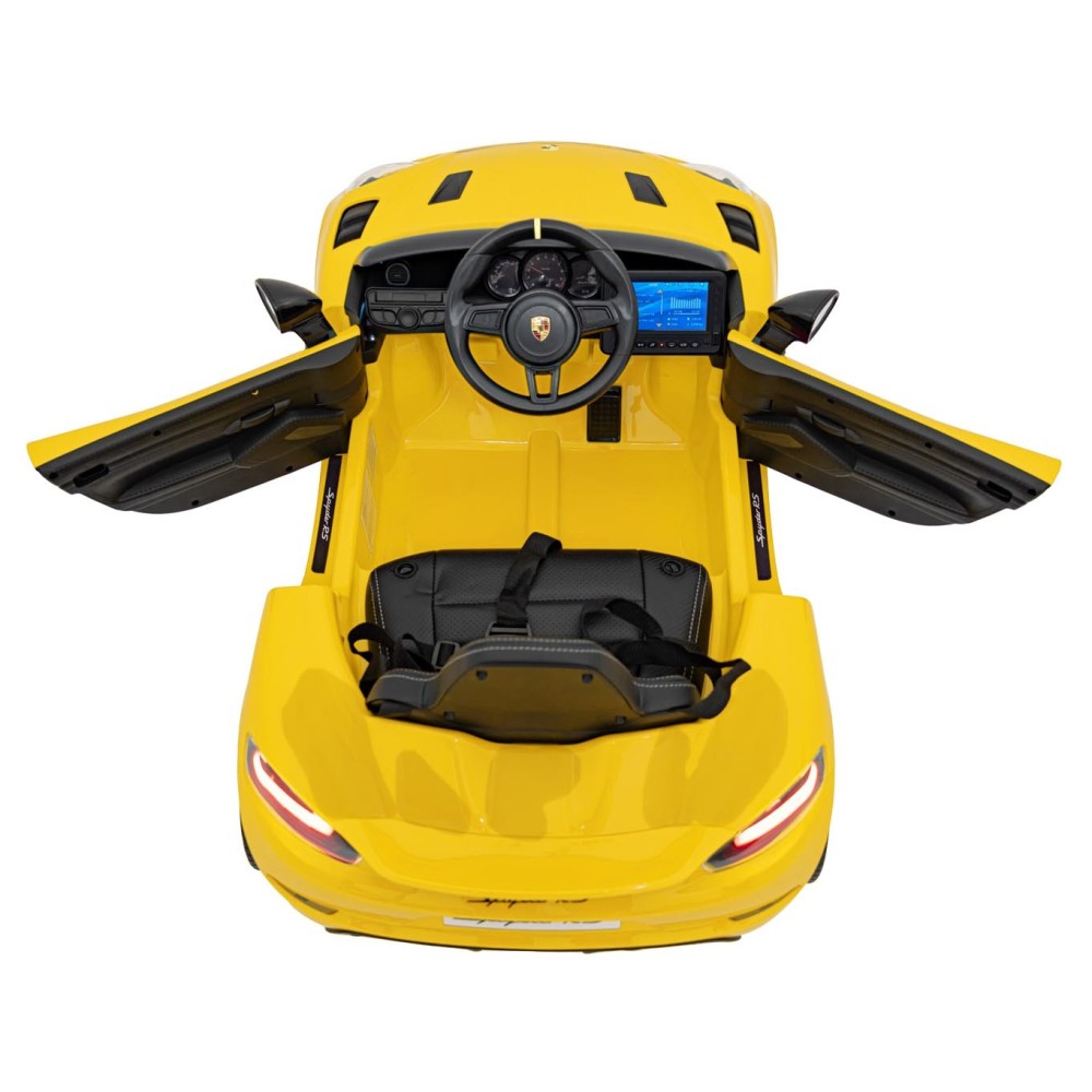 JOKO Elektrické autíčko Porsche 718, Displej MP4, Kožené sedadlo, penové kolesá, FM rádio, žlté