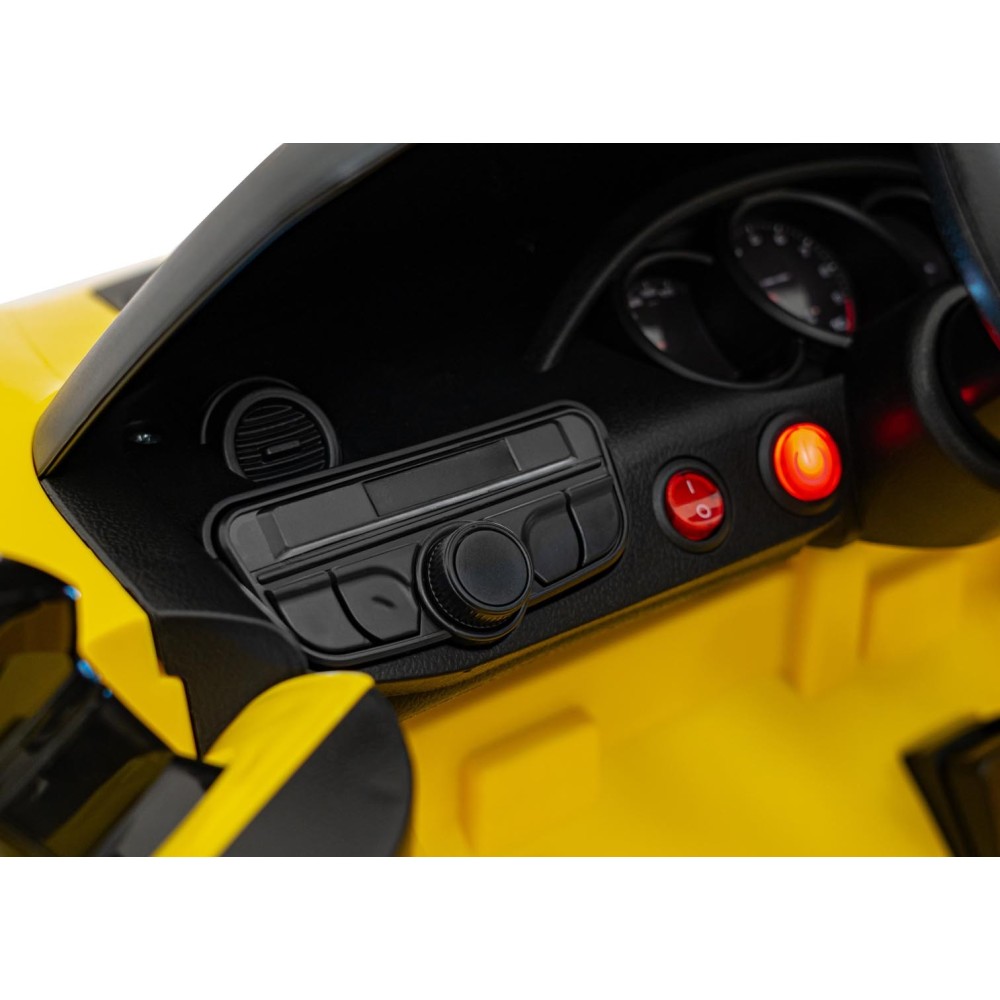 JOKO Elektrické autíčko Porsche 718, Displej MP4, Kožené sedadlo, penové kolesá, FM rádio, žlté