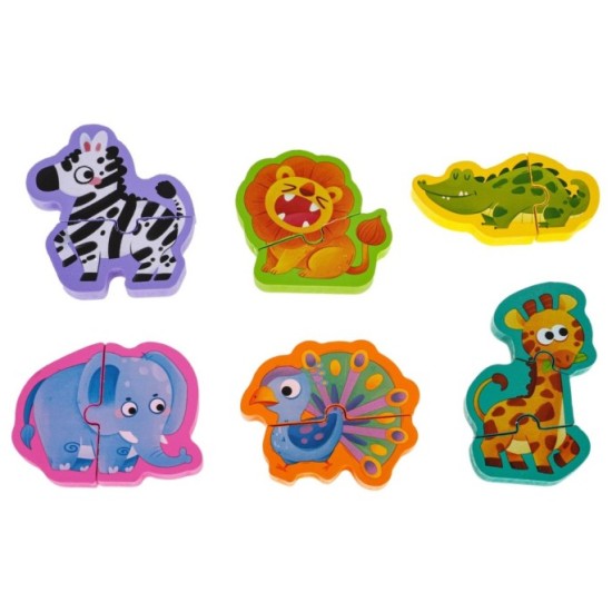 JOKO Detská Drevená Obojstranná Tabuľa s Puzzle Safari Zvieratká