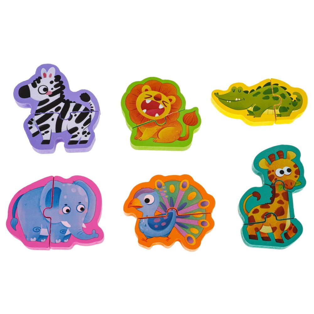 JOKO Detská Drevená Obojstranná Tabuľa s Puzzle Safari Zvieratká