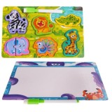 JOKO Detská Drevená Obojstranná Tabuľa s Puzzle Safari Zvieratká