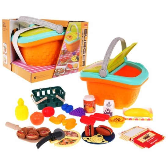 JOKO Detská Pikniková Sada s Košíkom, Hamburger, Pizza 32ks