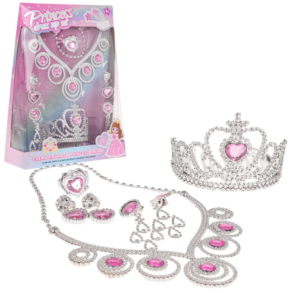 JOKO Sada Pre Malú Princeznú Korunka, náušnice, náhrdelník, prsteň, ružová