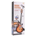 JOKO Detská Elektrická Gitara s Kombom so Svetlom, mikrofón na stojane, imitácia dreva, hnedá