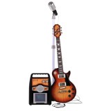 JOKO Detská Elektrická Gitara s Kombom so Svetlom, mikrofón na stojane, imitácia dreva, hnedá