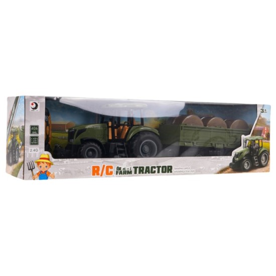 JOKO RC Traktor s vlečkou na diaľkové ovládanie + seno, zelený
