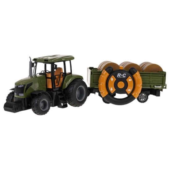 JOKO RC Traktor s vlečkou na diaľkové ovládanie + seno, zelený
