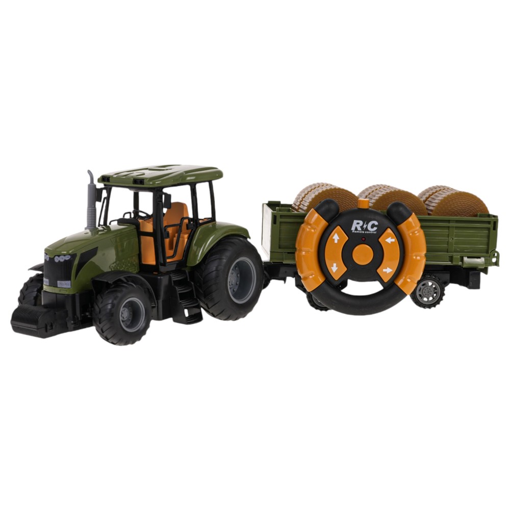 JOKO RC Traktor s vlečkou na diaľkové ovládanie + seno, zelený