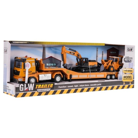 JOKO Interaktívna Sada Nákladné Odťahové Auto s Návesom 48cm, so svetlom a zvukom + Bager, Buldozér