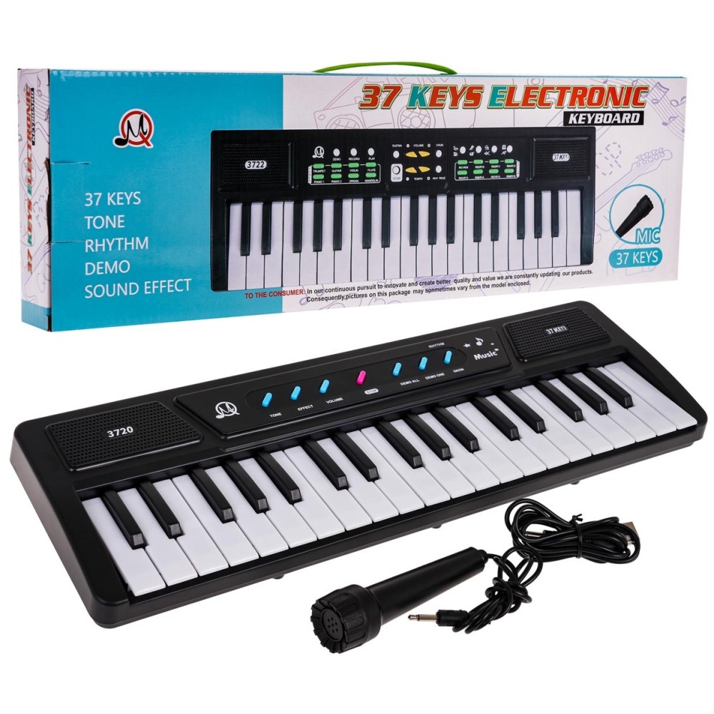 JOKO Detské Klávesy MQ-3720 s mikrofónom + USB kábel, čierne