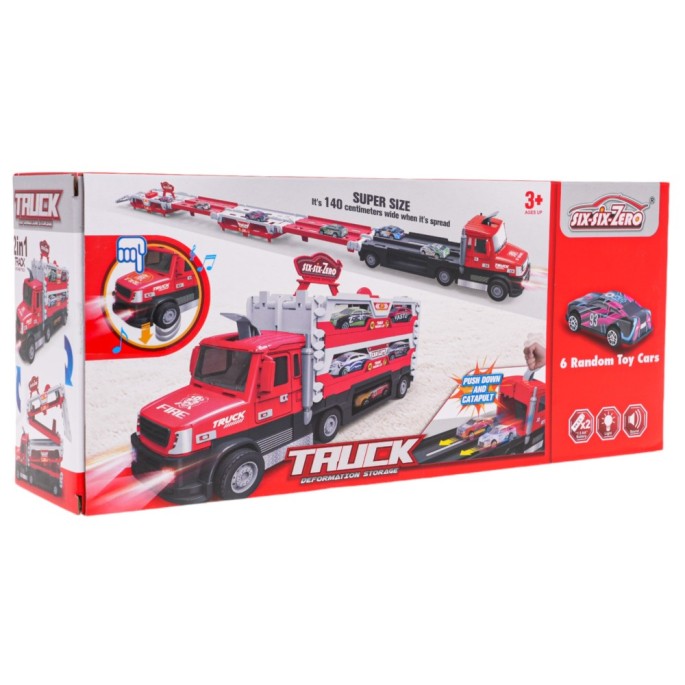 JOKO Interaktívny Rozkladací Kamión s Katapultom 140cm, so svetlom a zvukom + 6 kovové autíčka, modrý