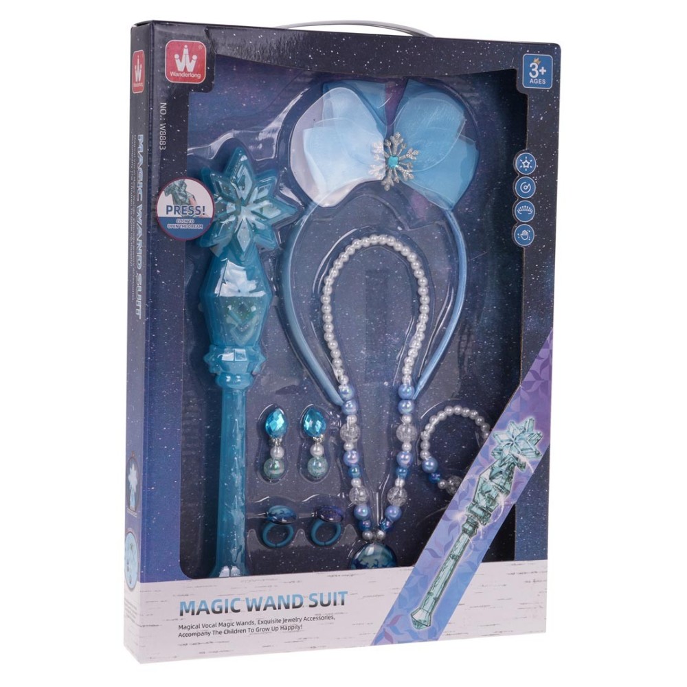 JOKO Interaktívna sada pre malú Princeznú s Kúzelnou paličkou so svetlom a zvukom, nahrdelník Anna a Elza, čelenka, náramok, mod