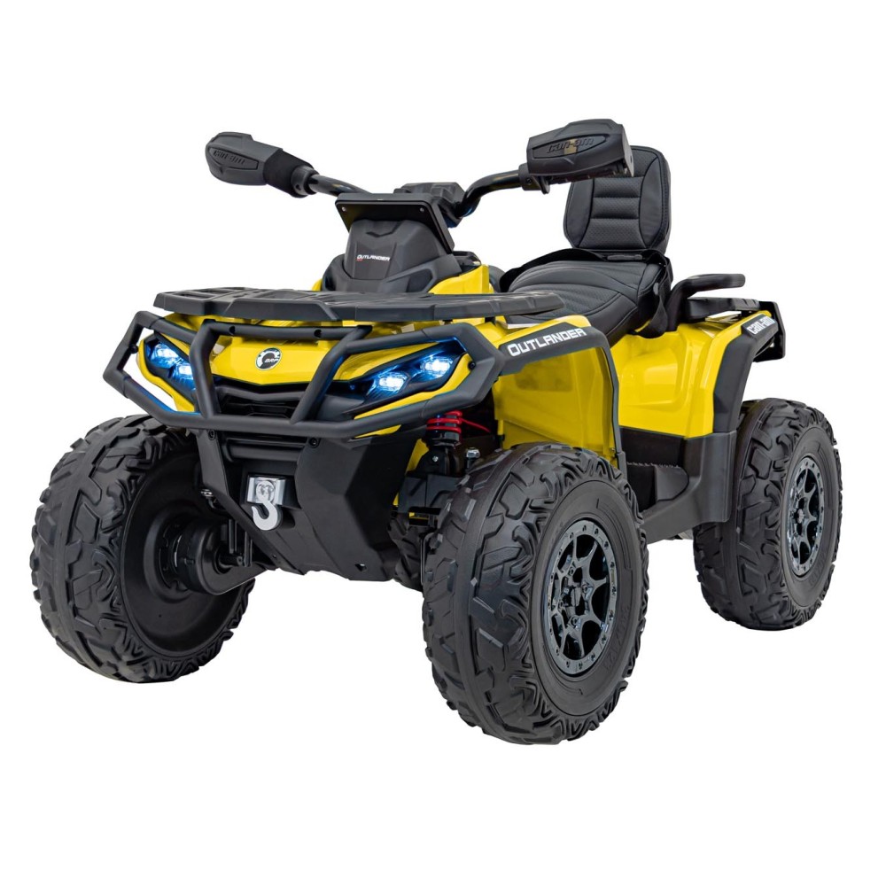 JOKO Elektrická Štvorkolka Can Am Outlander ATV 4x4, 4x200W penové kolesá, kožené sedadlo, nosnosť 50kg, žltá