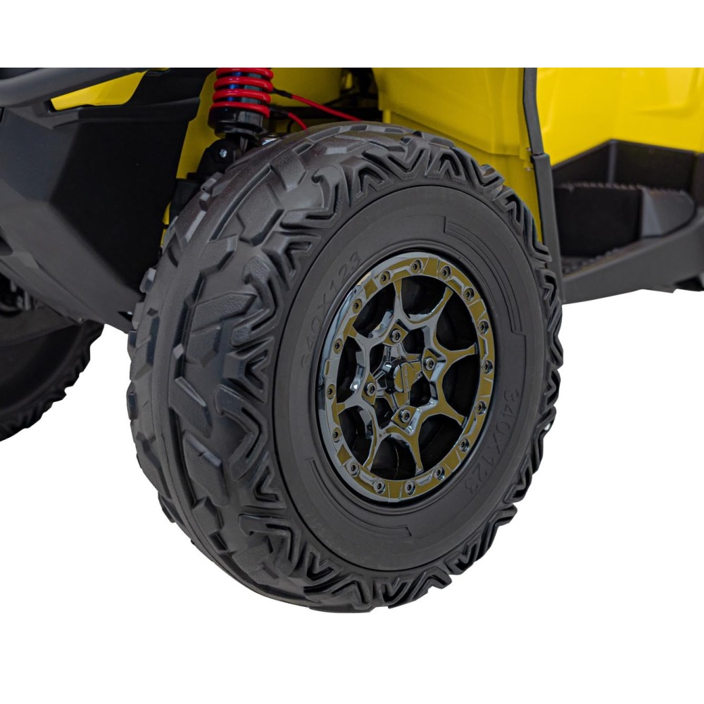 JOKO Elektrická Štvorkolka Can Am Outlander ATV 4x45W, penové kolesá, kožené sedadlo, nosnosť 50kg, Diaľkové ovládanie, žltá