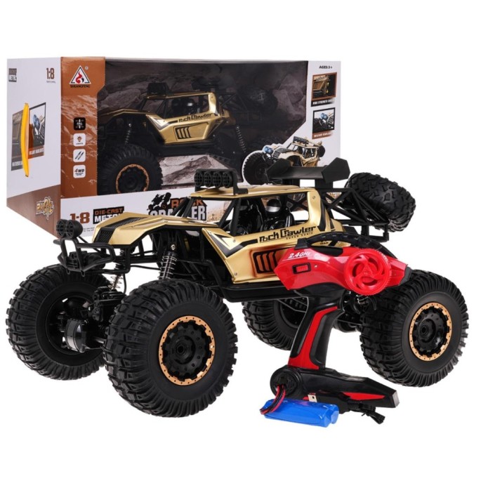 JOKO Veľký RC Kovový Jeep Mega Crawler 1:8 na diaľkové ovládanie s LED svetlom, 49cm, zlatý