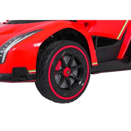 JOKO Elektrické autíčko Lamborghini Veneno 4x4, penové kolesá, kožené sedadlo, Efekt HOJDANIA, nosnosť 50kg, červené