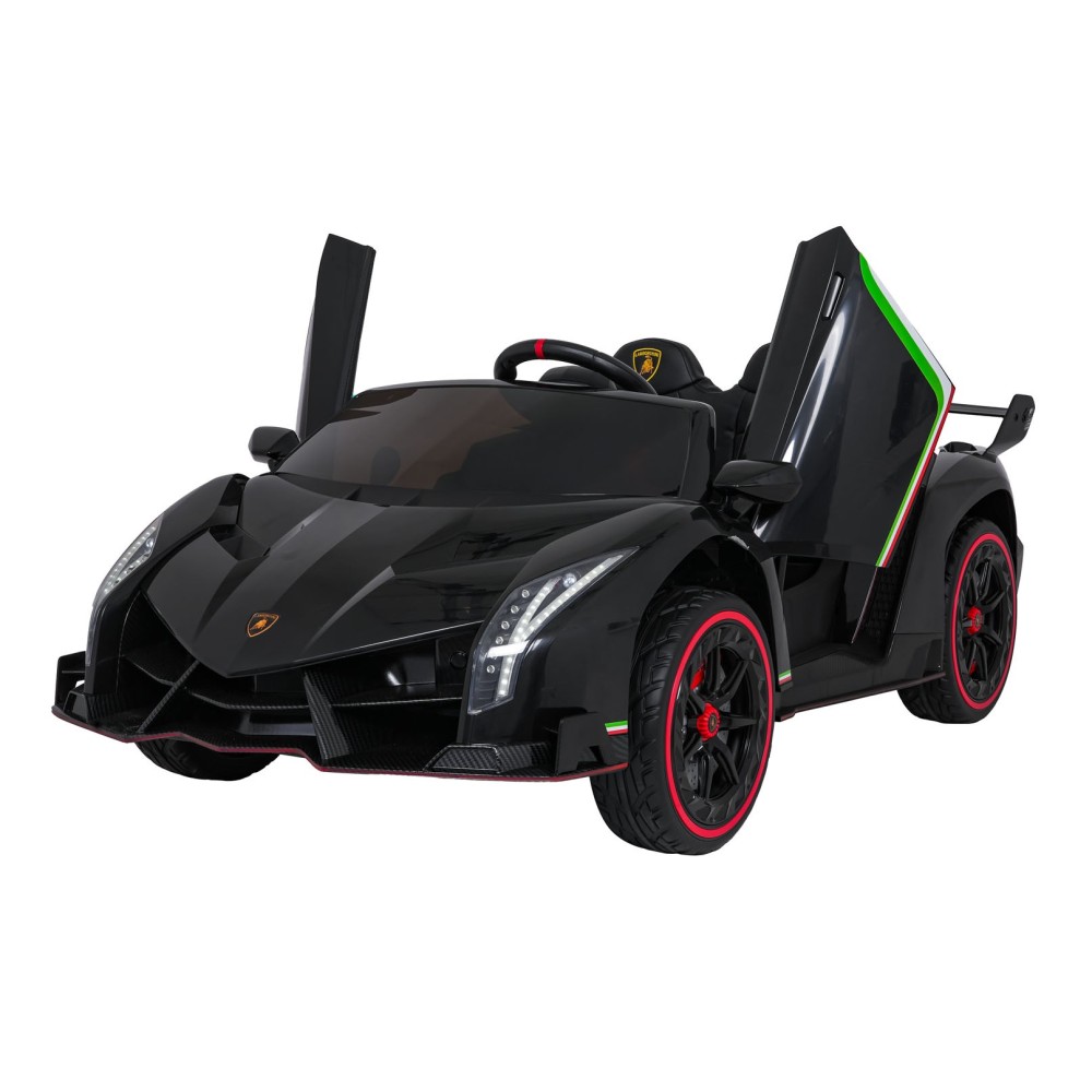 JOKO Elektrické autíčko Lamborghini Veneno 4x4, penové kolesá, kožené sedadlo, Efekt HOJDANIA, nosnosť 50kg, čierne