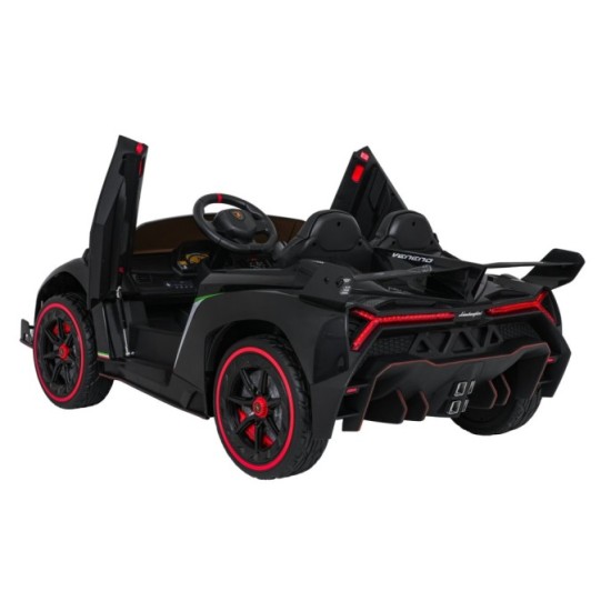 JOKO Elektrické autíčko Lamborghini Veneno 4x4, penové kolesá, kožené sedadlo, Efekt HOJDANIA, nosnosť 50kg, čierne