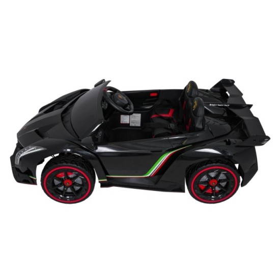 JOKO Elektrické autíčko Lamborghini Veneno 4x4, penové kolesá, kožené sedadlo, Efekt HOJDANIA, nosnosť 50kg, čierne
