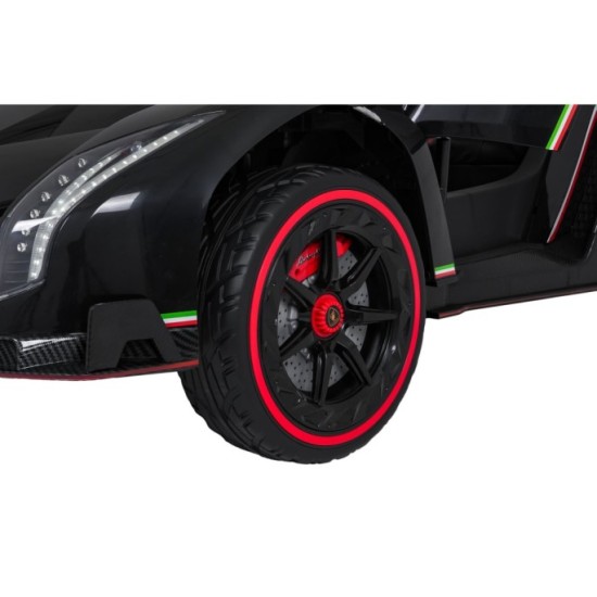 JOKO Elektrické autíčko Lamborghini Veneno 4x4, penové kolesá, kožené sedadlo, Efekt HOJDANIA, nosnosť 50kg, čierne
