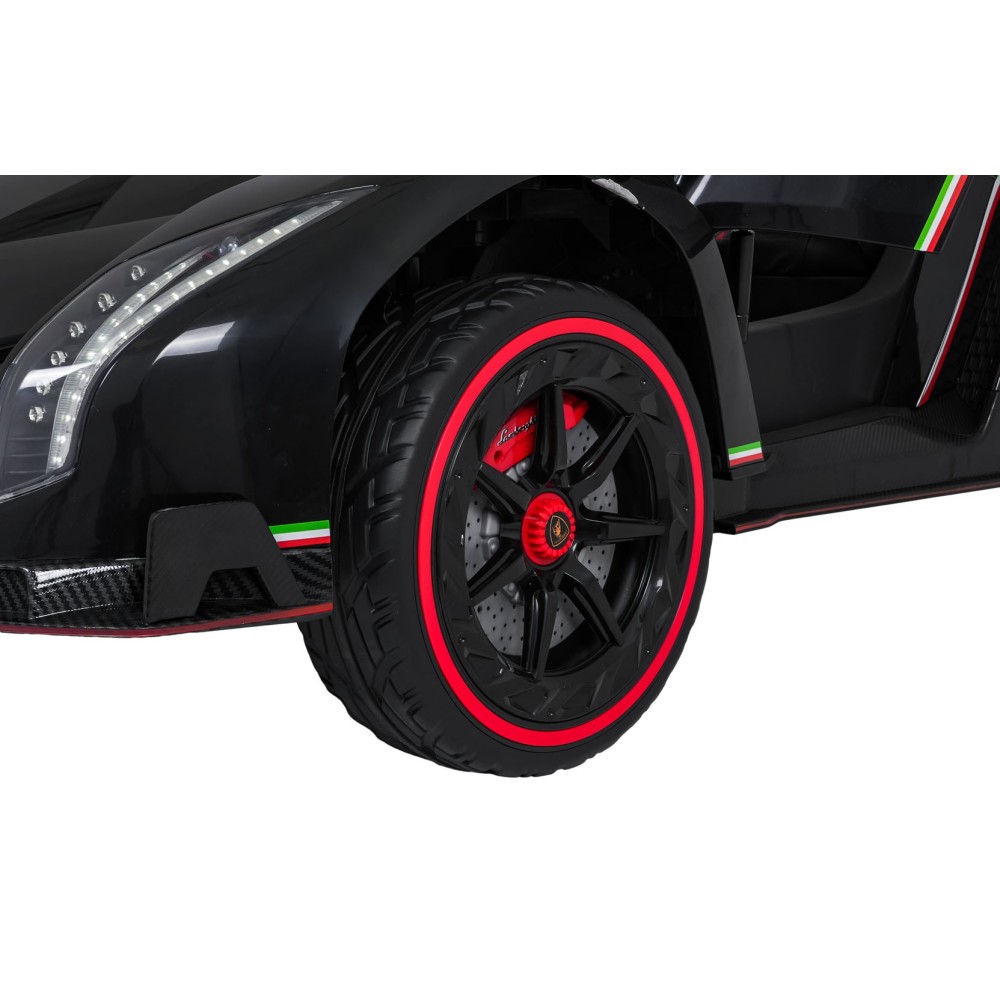 JOKO Elektrické autíčko Lamborghini Veneno 4x4, penové kolesá, kožené sedadlo, Efekt HOJDANIA, nosnosť 50kg, čierne