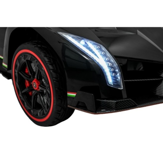 JOKO Elektrické autíčko Lamborghini Veneno 4x4, penové kolesá, kožené sedadlo, Efekt HOJDANIA, nosnosť 50kg, čierne